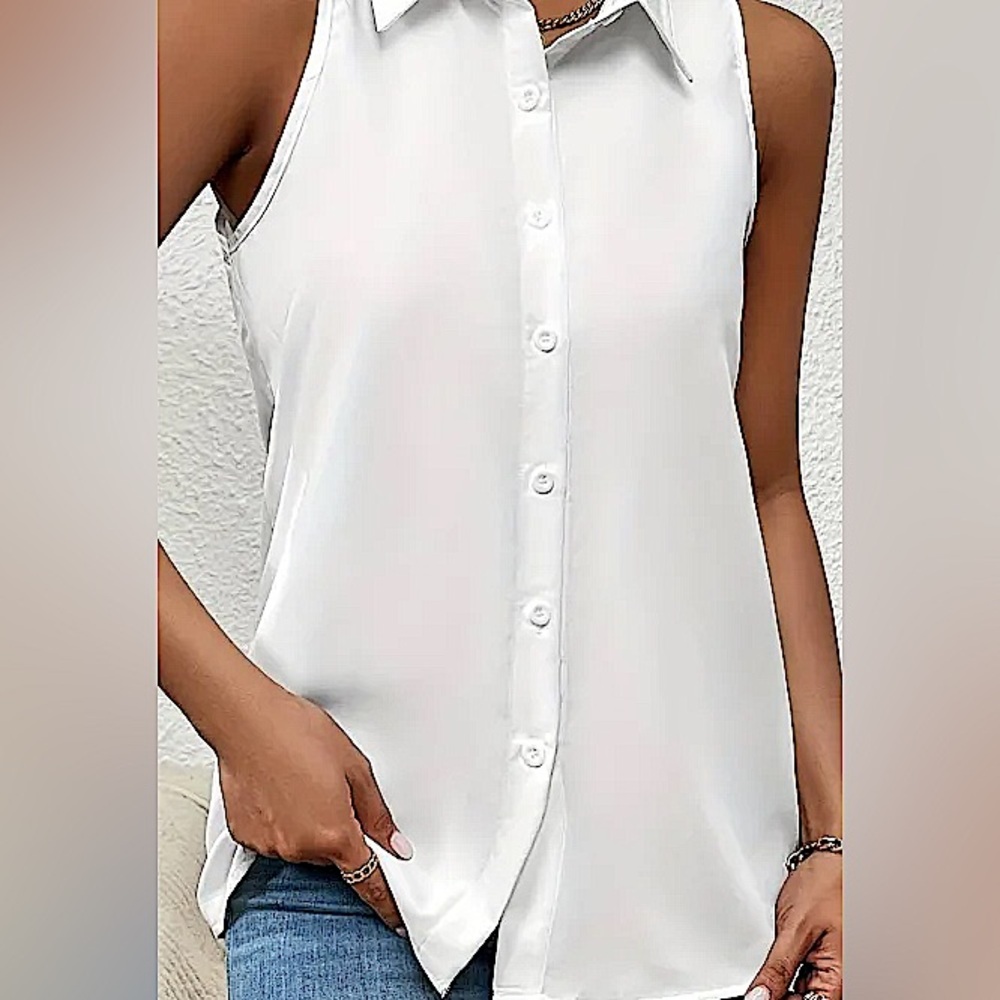 White Sleeveless Button Down Neck Tie Blouse Size 6